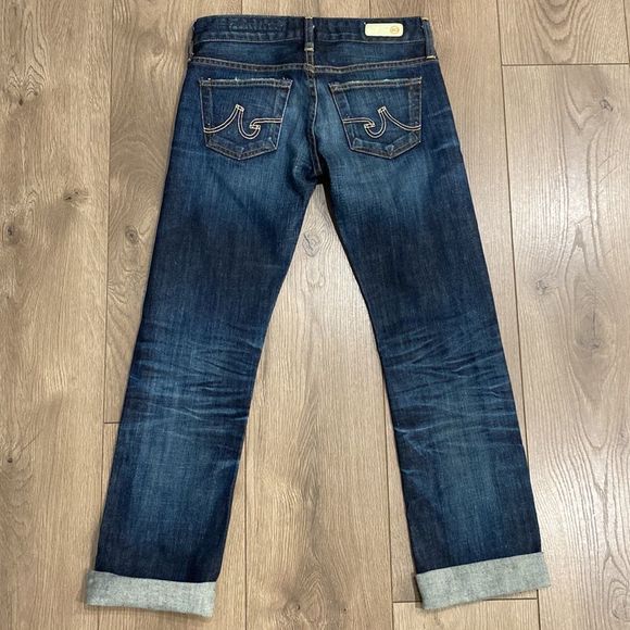 AG Adriano Goldschmied Tomboy Boyfriend Distressed Cropped Blue Denim Jeans 24 - Picture 3 of 12